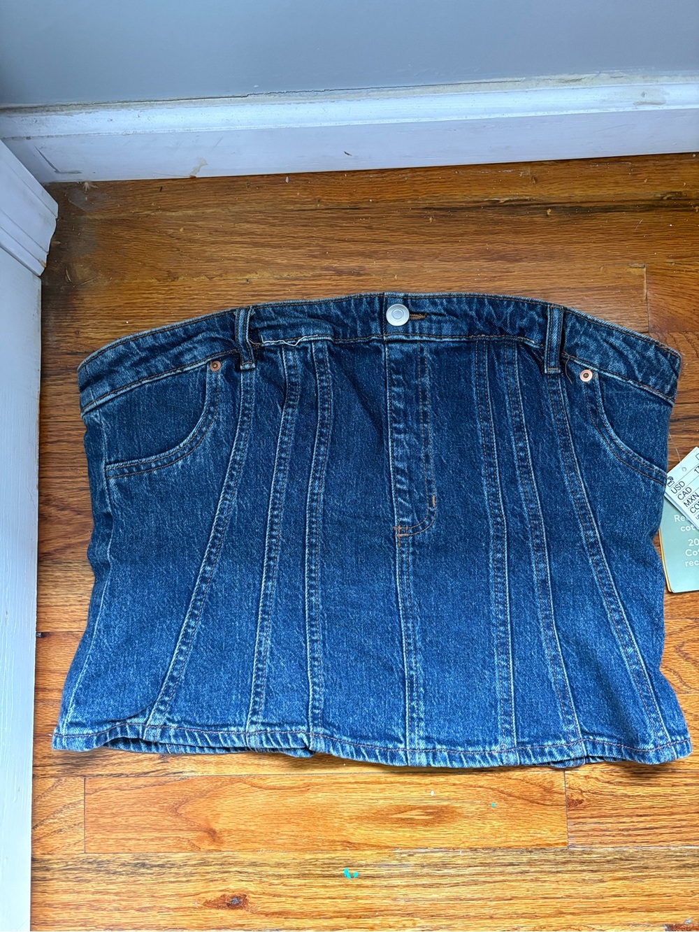 H&M Dark Blue Denim Strapless Corset Tube Top